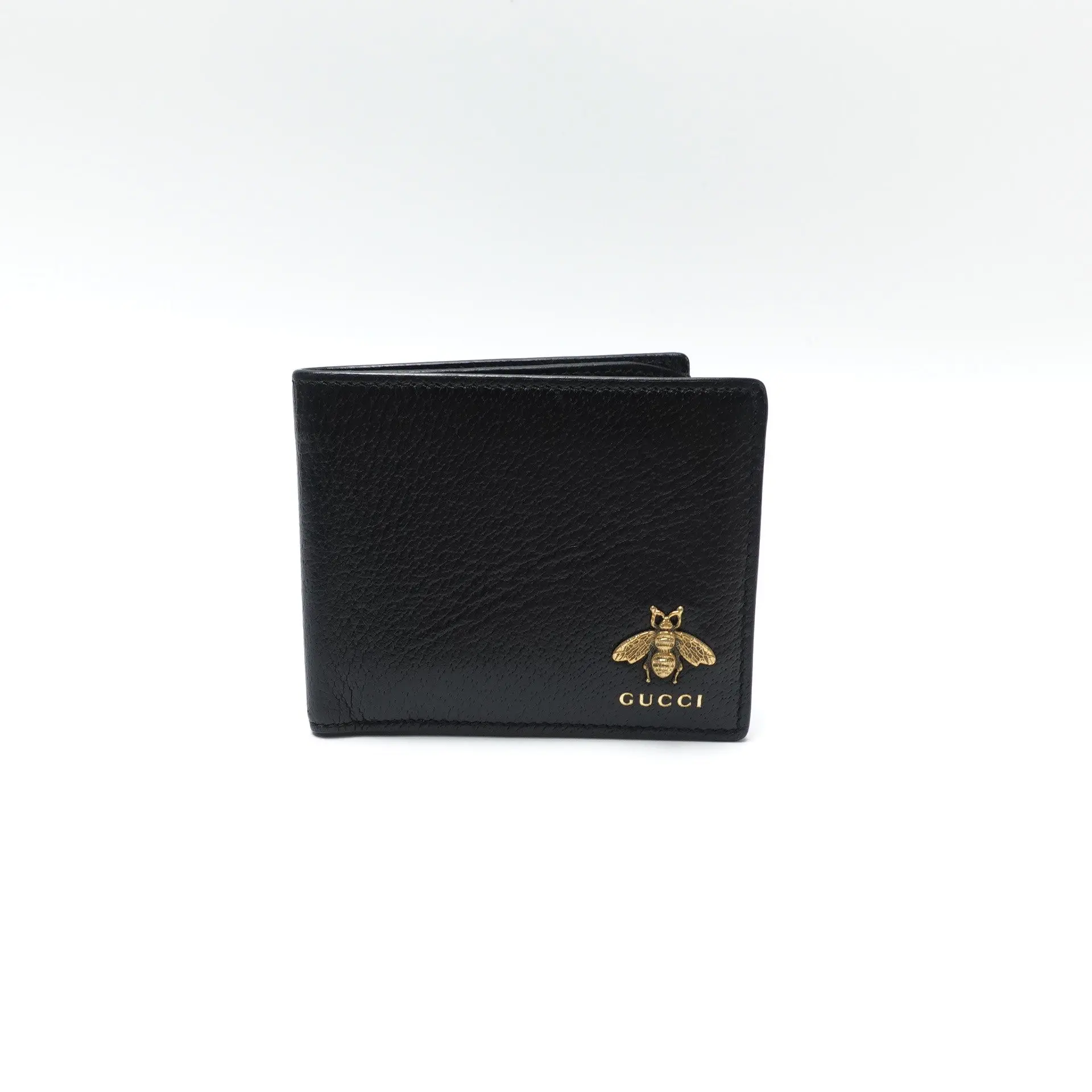 Pre-owned GUCCI pebbled leather Small Leather Goods Black Leather Bee Bifold Wallet T10438746