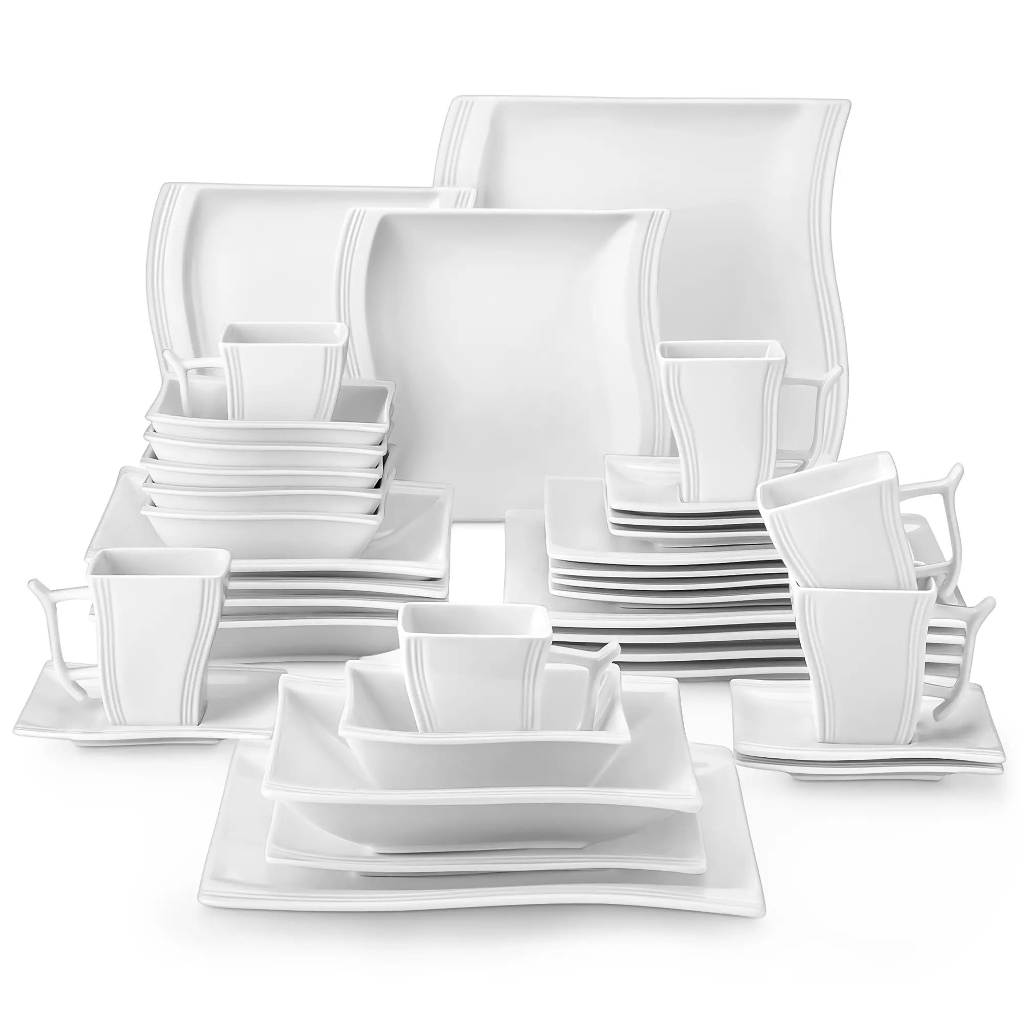 MALACASA Porcelain Dinnerware Set, Unique Wave-like Design Dinner Set, Modern Tableware Sets for 6, Series FLORA Winter Holiday