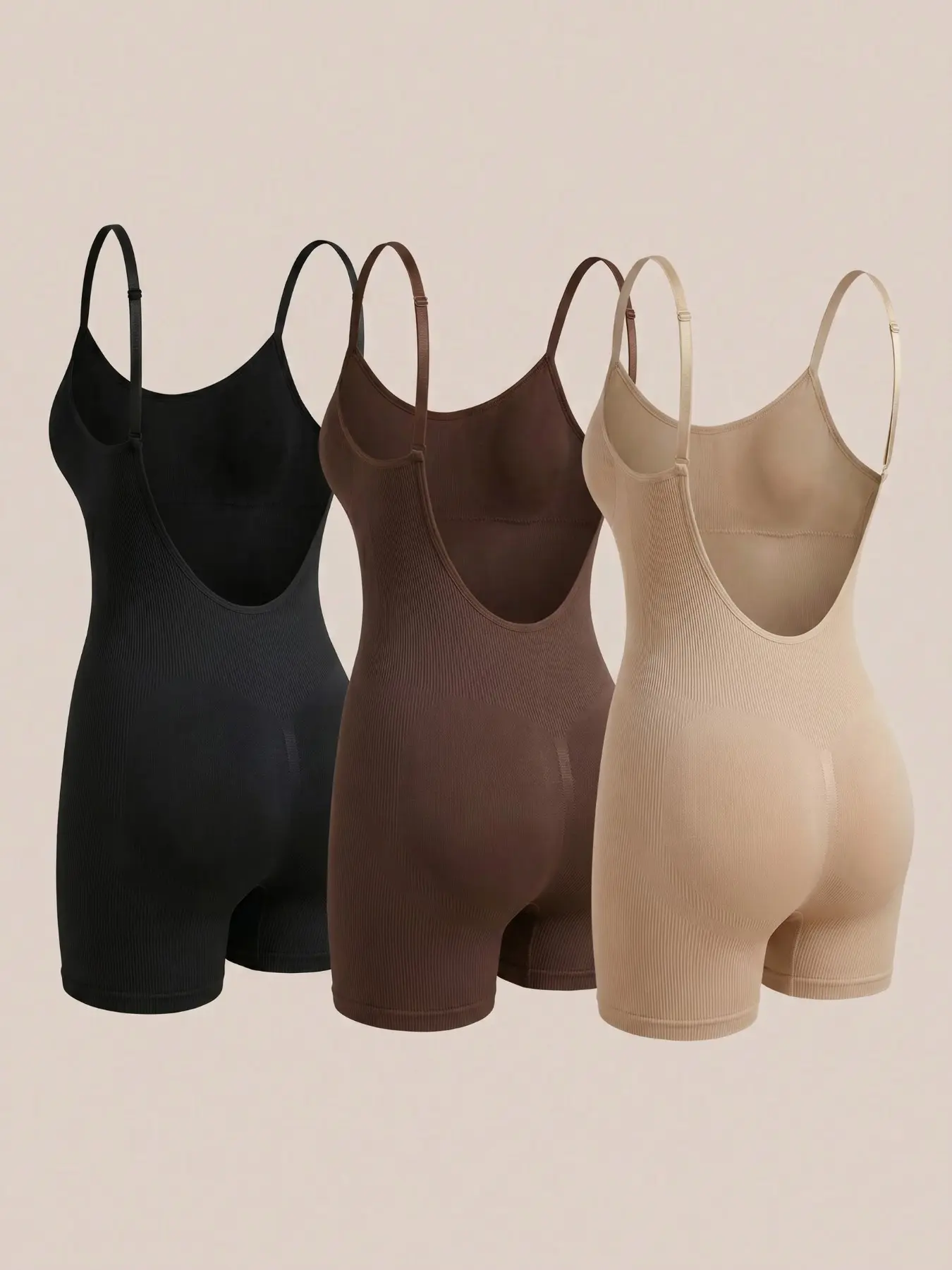 Backless Tummy Control Bodysuit Body Shaping Underwear - Open Back Tightening Faja Shaper Inner Thigh Shaper for Dresses, Mid-Thigh Slimming Body Sculpting Compression Shapewear with Adjustable Spaghetti Straps for Hourglass Figure