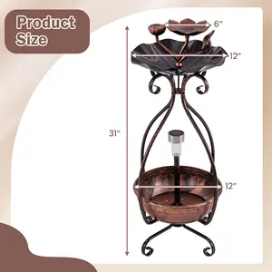 COSTWAY - Solar Outdoor Bird Bath Feeder Combo with Flower Planter Pedestal and Solar Lights-Copper