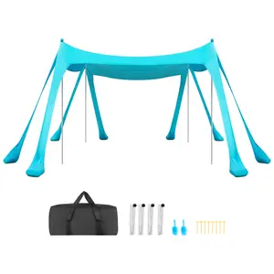 VEVOR Beach Tent Sun Shelter, UPF50+ Sun Protection, 6.6 ft Tall, 10 x 10 ft, Easy Pop Up Beach Canopy with Sandbags, Stability Poles, Sand Shovels, Portable Shade for Family, Camping, Fishing, Green