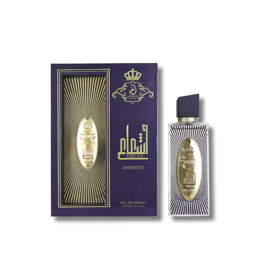 Arabiyat Prestige Ash'aa Amethyst Eau De Parfum, Women's Floral Arabian Fragrance with Aromatic Woody and Amber Musk Notes, 3.7 fl oz, Aromatic Woody Floral, Women's Fragrance, Adults, Cherry Rose, Aroma Eau De Parfum Women's Fragrance