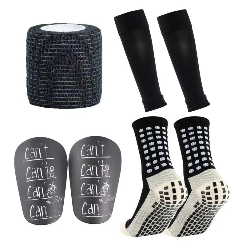 Outdoor Sports Socks Set, 7 Count/set Breathable, Non Slip Socks, Anti Slip Grip Socks Youth Soccer Sports Fit Socks & Sock Cover & Bandage & Leg Guards, Athletic Ankle Socks Compression Socks Shin Guards Professional Football, 2025 Football Equipment Set