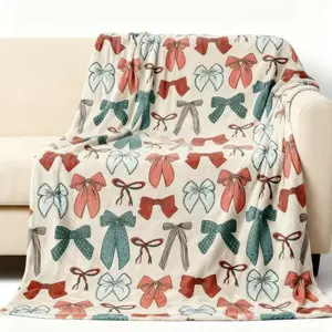 Bow Christmas Throw Blanket, Blanket with Bows Coquette Bow Christmas Blanket For Couch Sofa Bed, Preppy Christmas Blanket, Coquette Christmas Decor, Preppy Christmas Decor, Children's bedding and fan gifts, cartoon blankets, birthday and Christmas gifts