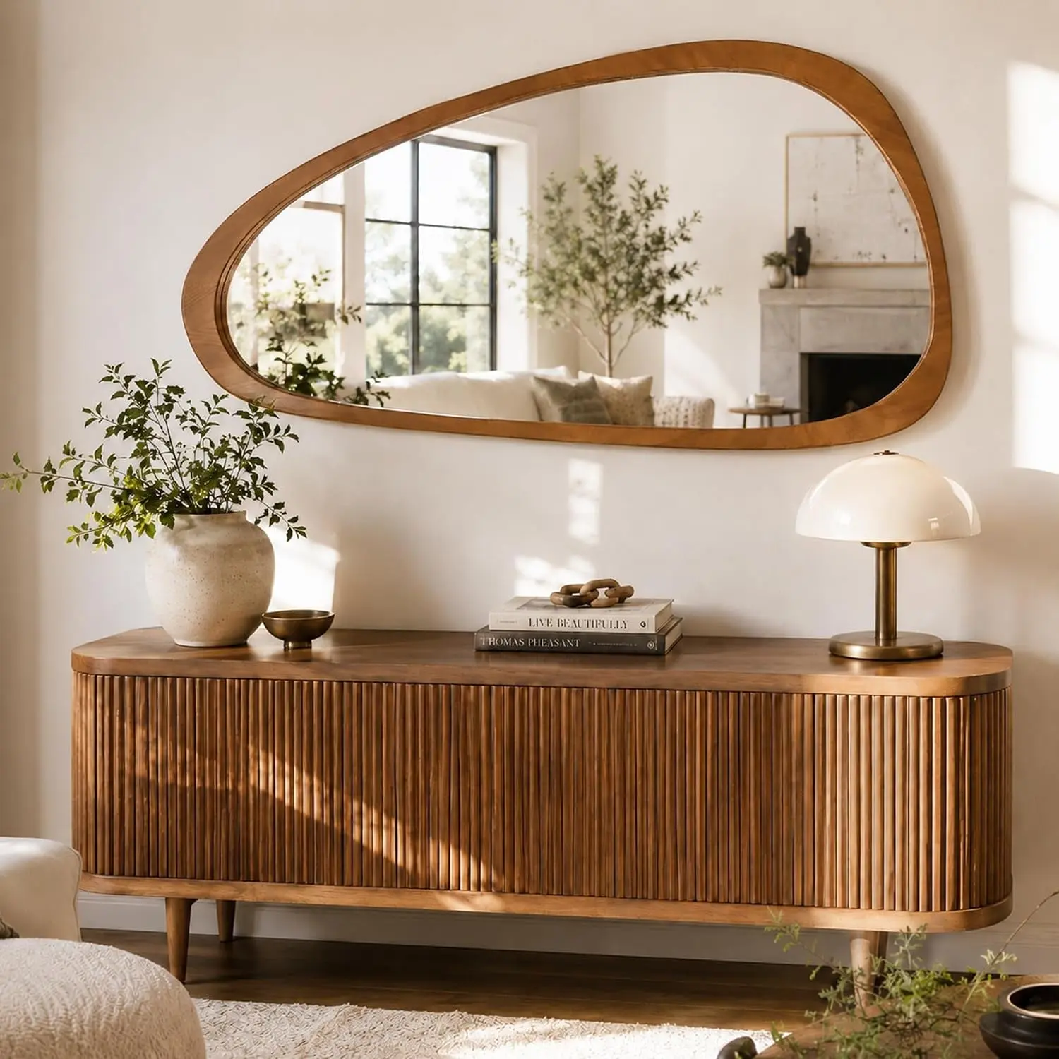 Grove — Solid Wood Asymmetric Wall Mirror, 48"×24"