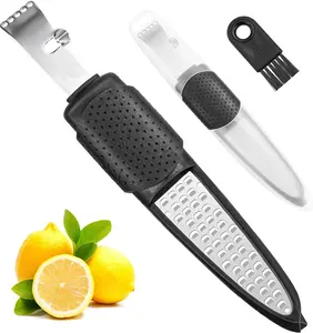 4-in-1 Lemon Zester, Heavy Duty Cheese Vegetable Citrus Zester Grater with Handle for Lemon, Garlic, Nutmeg, Chocolate, Fruits, Vegetables - Stainless Steel Zester Grater & Cheese Shredder Kitchen Utensils