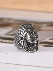 Vintage Indian Chief Ring for Men, Punk Non-Mainstream Trendy Finger Ring, Stainless Steel Ring, Colorfast Retro Design, Perfect for Unique Style