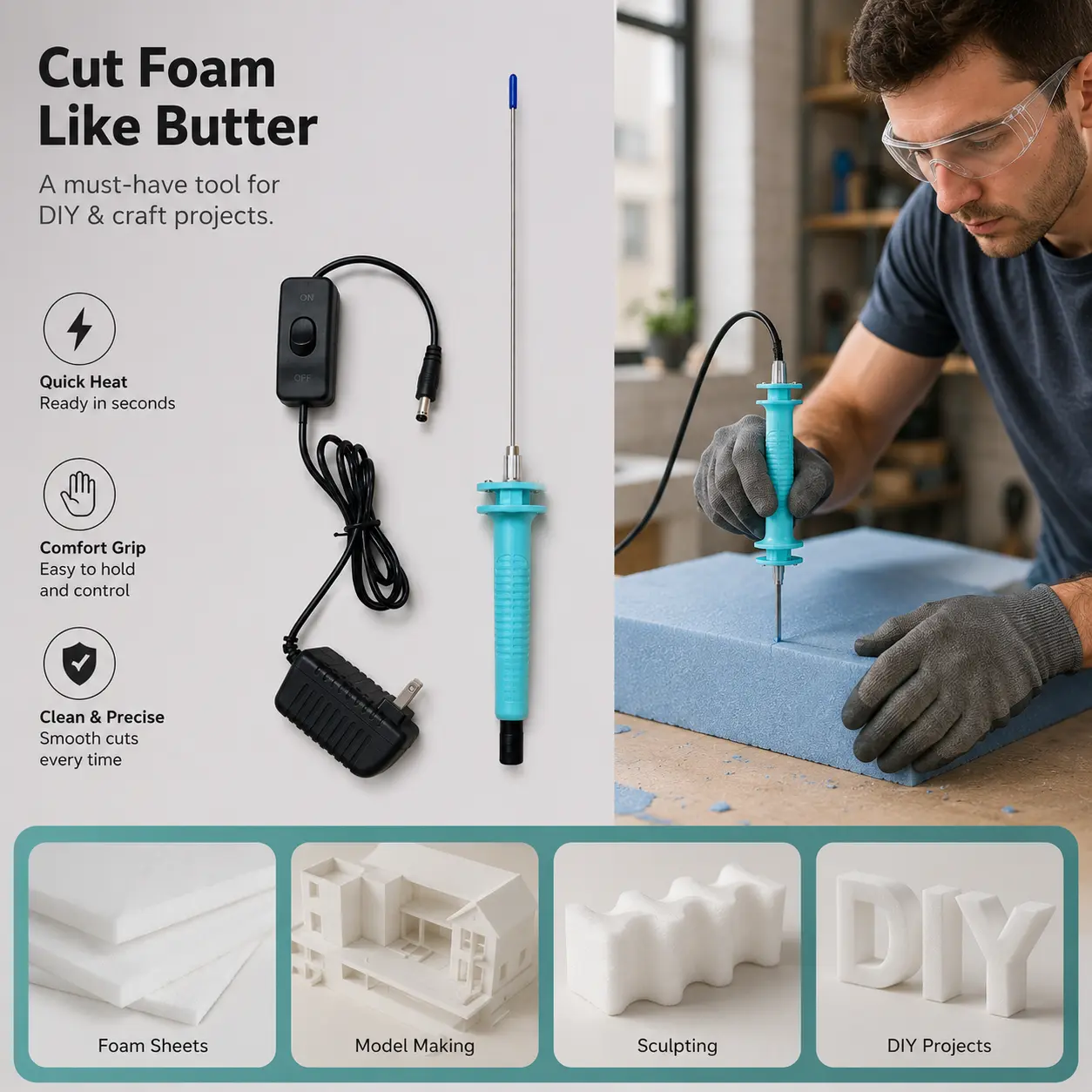 Fast Heat Foam Cutting Pen Hot Wire Cutter for Soft Foam Craft & Model DIY
