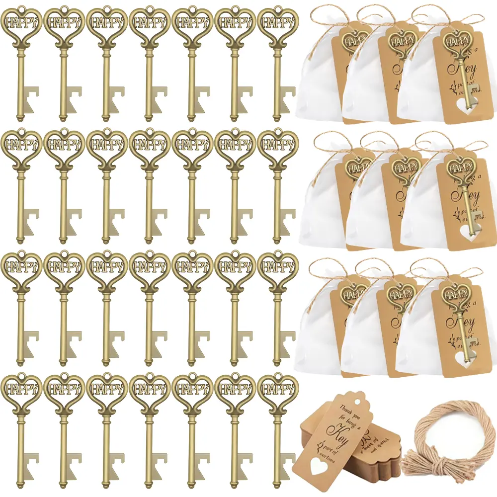 Vintage Key Bottle Opener with Tags, Chains & Organza Bags,Party Favor Pack, Guest Souvenirs for Wedding, Bridal Shower Gifts,Home Festive Party Supplies,Set 25/50Set # halloween gift bulk fun card birthday fishing day self care basket money