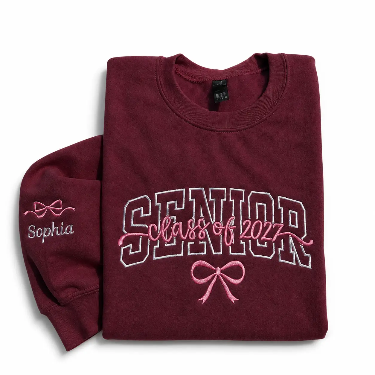 Personalized Embroidered Senior 2027 Sweatshirt, Class of 2027 Crewneck, Coquette Bow Senior Pullover, Senior Team Sweatshirt, Senior Night Gift, Senior Sunrise Outfit