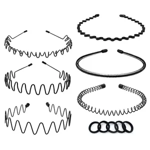 6PCS Elastic Hairband for Men Women, Metal Body Wave-Zig Zag Training Headbands with Comb for Washing Face Makeup Sports, Textured Twist Design, Sports Hair Accessory, Ideal Gift