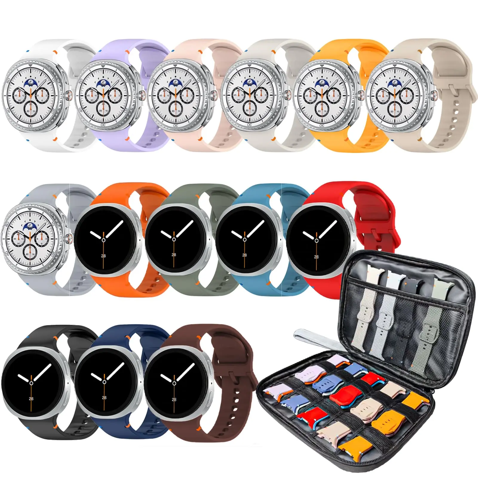 Galaxy Watch 8 Bands Compatible with Samsung Galaxy Watch 8 40mm 44mm 8 Classic 46mm Watch Bands, Silicone Watch Bands + Storage Organizer Box for Samsung Galaxy Watch 8/8 Classic for Women Men, 14Pack / 6Pack