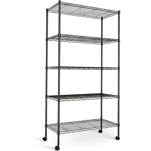 Heavy-Duty Adjustable Wire Shelving Unit with Casters Ideal for garages, kitchens, pantries, laundry rooms, and office storage Easy assembly Dimensions