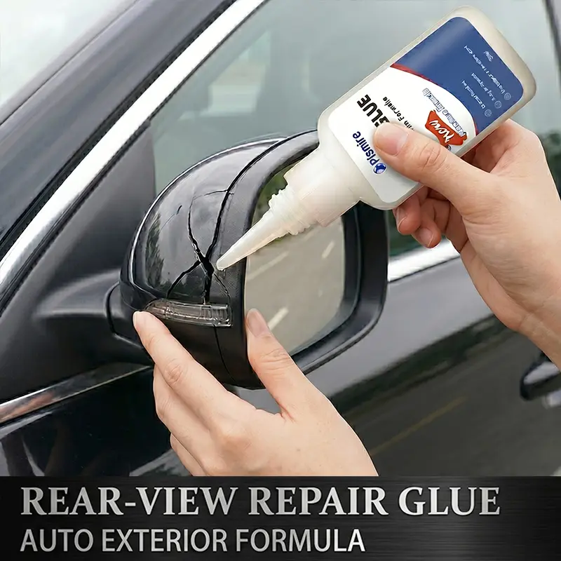 Car rearview mirror and bumper repair glue (1.7 oz / 50 ml). Repairs cracked bumpers and loose rearview mirrors; also repairs body trim and exterior panels. Quick-drying formula, suitable for all vehicle types.