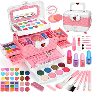54 Pcs Purple Kids Makeup Kit, Non-Toxic Washable Real Makeup Toy Set for Girls, Princess Pretend Play Beauty Roleplay Toys, Perfect Birthday Party Holiday Christmas Gifts for Girls Ages 3 4 5 6 7 8 9 10 11 12 (Pink)