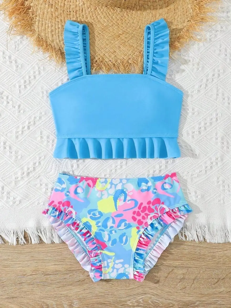 Tween Tropical Ruffle Bikini Set - Summer Beach Vacation Swimwear