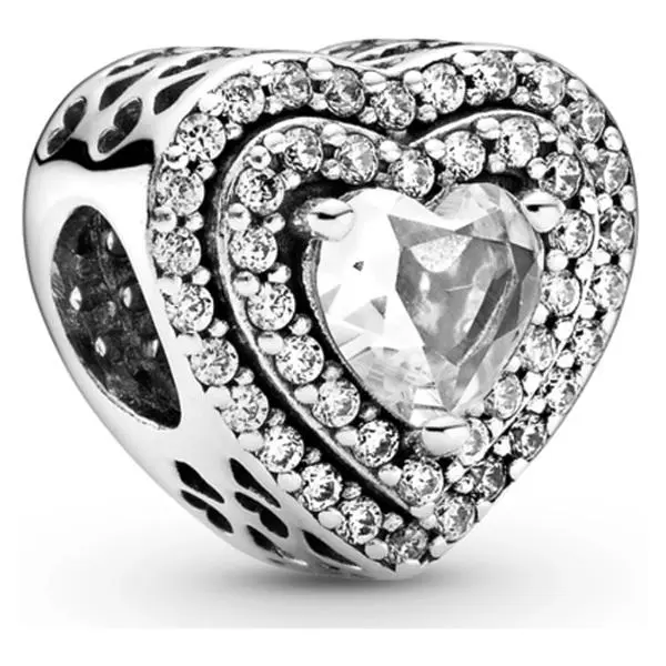 PANDORA Sparkling Leveled Hearts Charm in Sterling Silver, Classic Dainty Collectible with a Central Stone for Everyday Use 799218C01, Collectibles, Classic Dainty Charms & Pendants, Central Stone Charms & Pendants