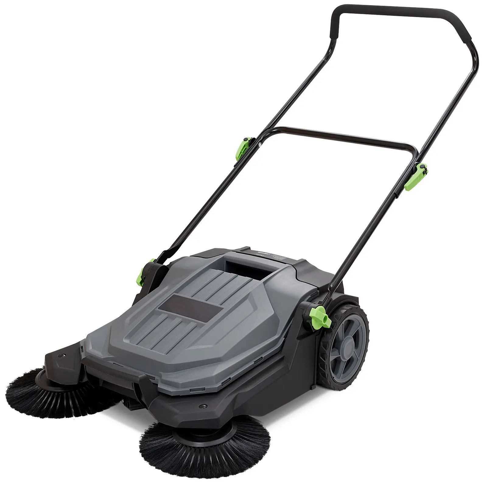 Manual Walk-Behind Hand Push Floor Sweeper, 25.6in Sweeping Width, 5-gal Waste Container, Angle & Height Adjustable Folding Handle, Compact Design with Large Side Brushes & Low Noise for Walkway, Garage