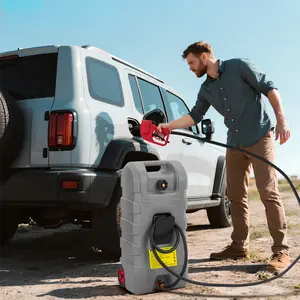 15 Gallon Gas Can with Manual Transfer Pump & 10 FT Hose - Portable Fuel Tank with Durable Wheels & Comfortable Carry Handle - Leak-Proof Heavy Duty Gas Caddy for Safe Fuel Storage - Ideal for Home, Garage, and Outdoor Use - Gray