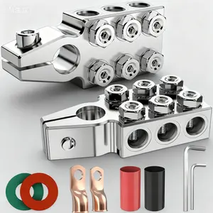 Heavy-Duty 12-Way Battery Terminal Clamps, 8AWG to 4/0 AWG Gauge Compatible, Positive and Negative Terminal Connectors for SAE/DIN/EN Tapered Top Post, Corrosion-Resistant Design, Secure Connection