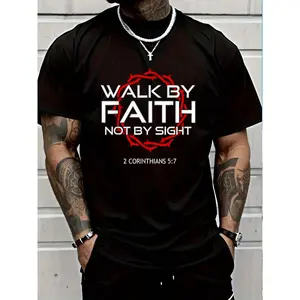 100% Cotton Jesus Walk By Faith Christian T-Shirt Round Neck Short Sleeve T-Shirt Women's Men's Graphic Tee Women's Men Graphic Tee