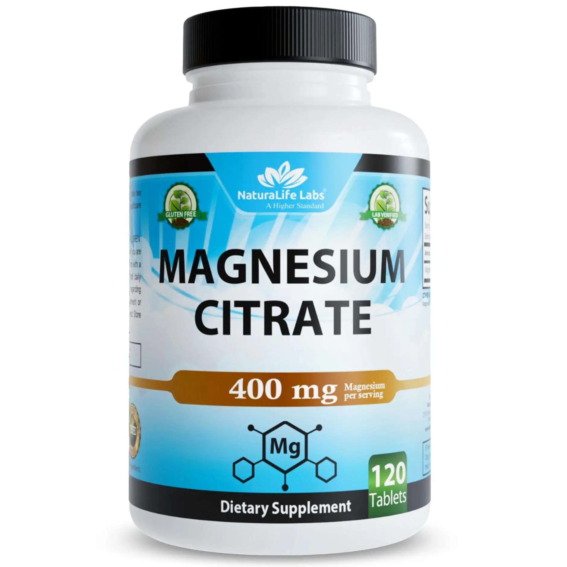 NaturaLife Labs Magnesium Citrate 400 mg per Serving – 120 Tablets, Vegan, Non-GMO