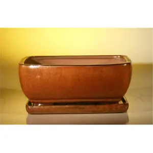 212 MAIN Professional Series Rectangular Ceramic Garden Planter - 10.5x8x4.5 in, Aztec Orange, Attached Drip Tray, Pre-Wired Root Anchoring, Home Decor Pot, Home Decor Pots