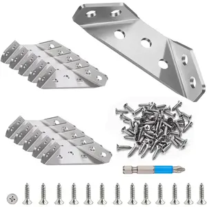 10 Pack Bracket Set 0.08 inch Thick Stainless Steel Triangular Furniture Corner Brace for , Corner Connector Bracket with Screw and  Bit