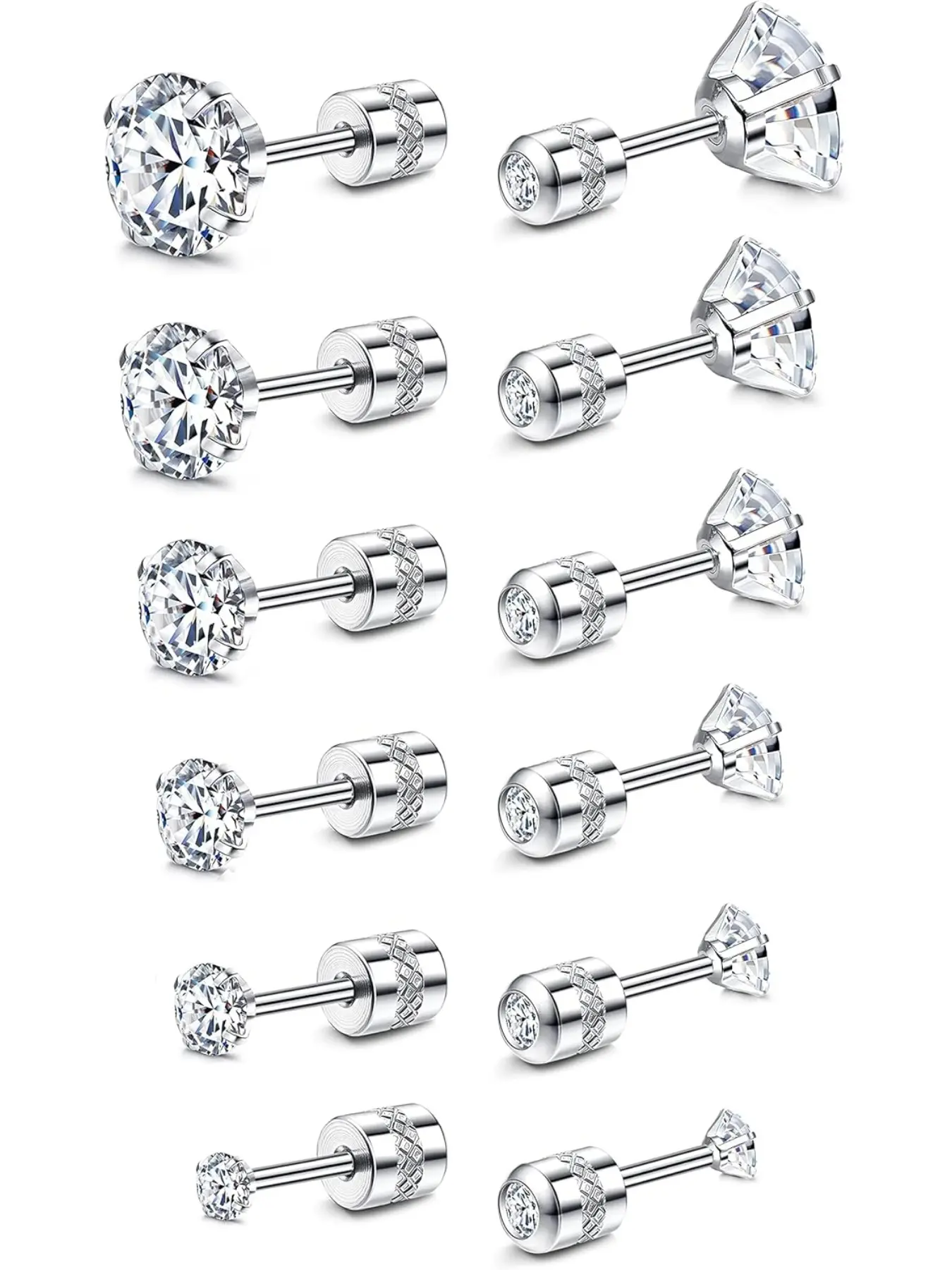 Hypoallergenic 20g Screw Back Stud Earrings, Ear Piercings, Piercing Earrings Studs, Unisex Silver Color & Stainless Steel Jewelry, Cz Stone Design for Sensitive Ears, Cubic Zirconia Jewelry