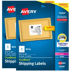 Avery Shipping Labels, Sure Feed, 3-1/3" x 4", (2 Pack of 15264)