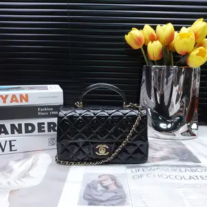 Pre-owned CHANEL Patent Leather Shoulder Bags CF Mini Top Handle Black Shoulder Bag T10249642