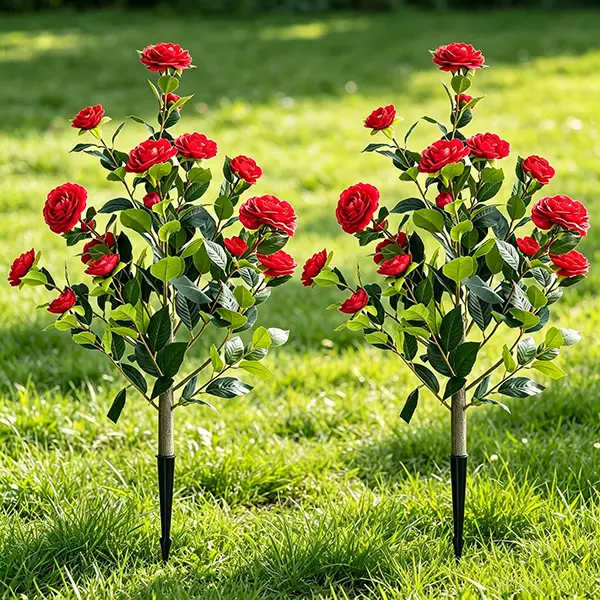 2-Pack 3-ft Red Artificial Camellia Flowers, UV-Resistant, Maintenance-Free, Ideal for Outdoor Garden & Courtyard Home Decor