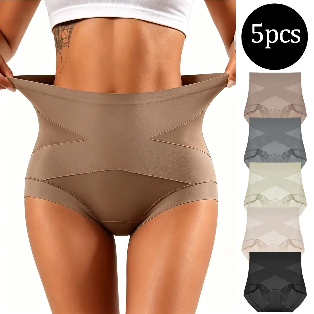 Women's Seamless Cotton Briefs, Breathable Mid-Waist Cheeky Underwear Panties, Casual Plain Design, Available in Packs of 5 Pieces