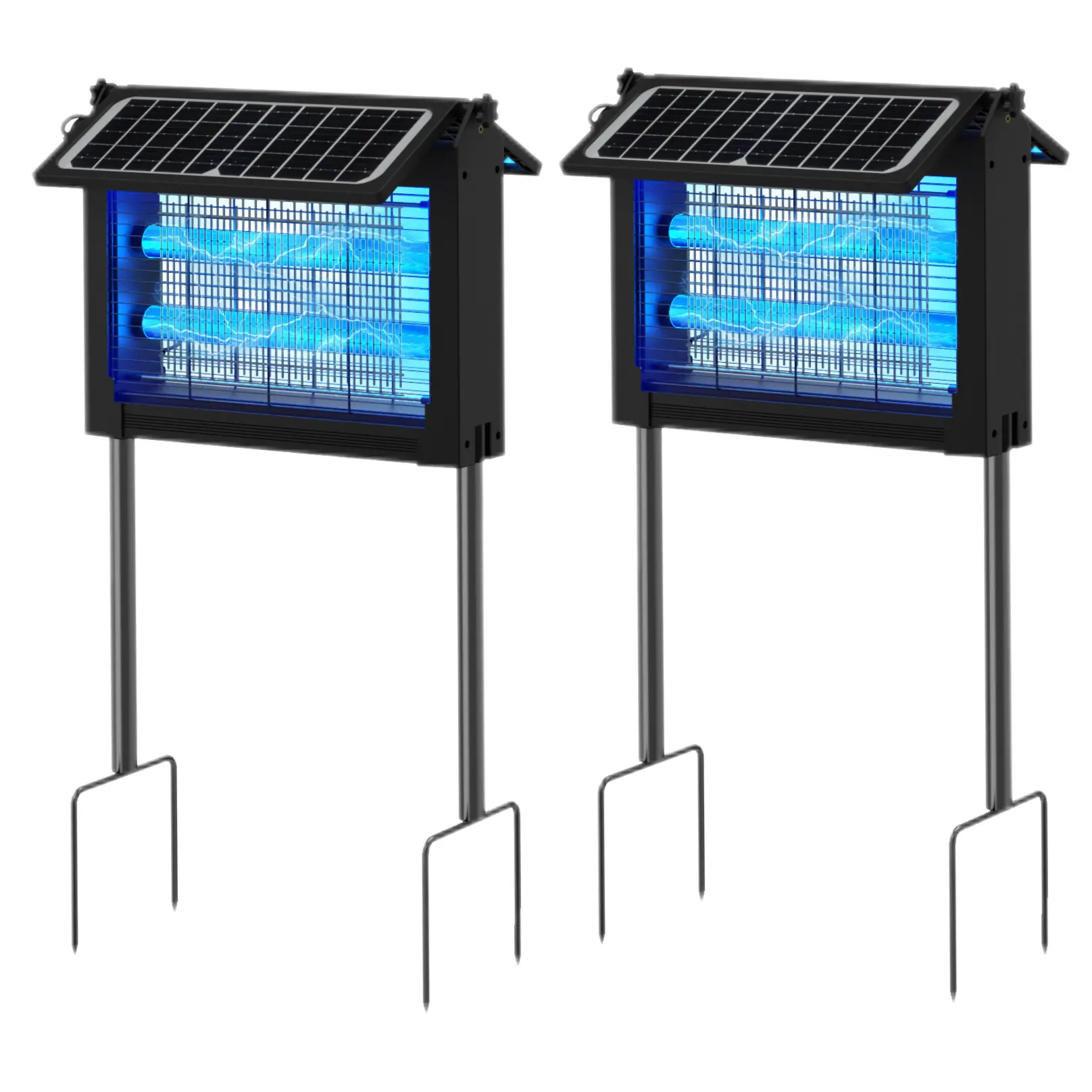 Electronic Mosquito Zapper Lamp, 4500V Grid Outdoor Solar Bug Zapper with Dual Solar Panels & USB Charge, Auto On/Off Fly Trap, IPX5 Waterproof for Backyard, Camping