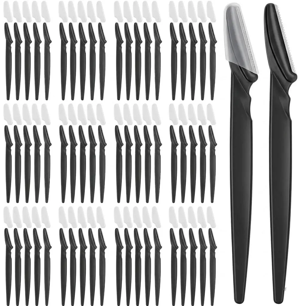 60 Pcs Eyebrow and Face Razors for Women and Men, Multi-Color Facial Shavers with Protective Covers ( Black
