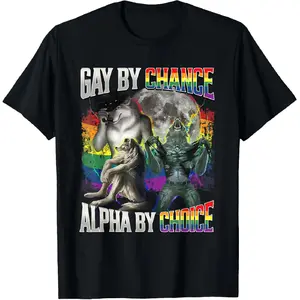 🌈[100% Cotton][Graphic Tee]"100% Cotton 'Gay By Chance, Alpha By Choice' LGBT Pride T-Shirt – Funny Rainbow Graphic Tee for Men & Women, Casual Unisex Top with LGBTQ+ Humor, Comfortable Cotton Wear, Perfect Pride Month Gift for LGBTQ+ Allies & Community"