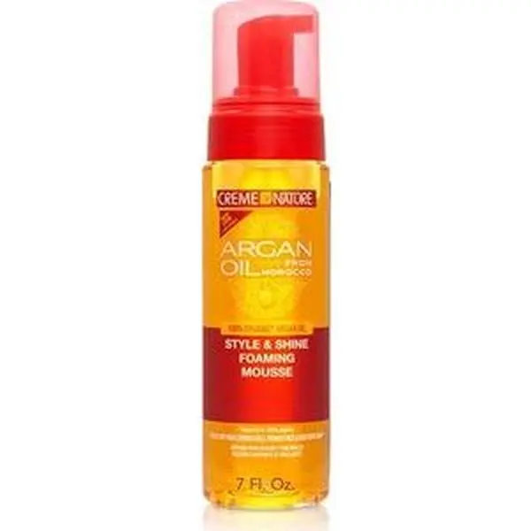 Creme of Nature Style & Shine Foaming Mousse, Defines Curls & Controls Frizz, Moisturizes Hair while Adding Shine with Argan Oil from Morocco, 7 fl oz