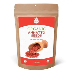 SPICY ORGANIC Annatto Seeds Whole 8 Oz. – USDA Certified Organic - All-Natural Achiote Seeds Spice and Seasoning for Rice, Cheese, Sauces, Achiote Paste, Recado Rojo, Meats, Poultry and Fish. Flavor