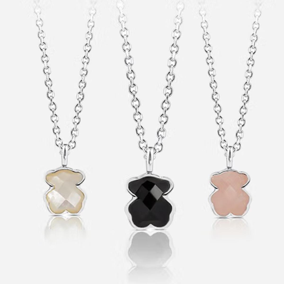 Chic Bear Shape Pendant Necklace, Polished Chain with Faceted Inlay, Timeless Everyday Jewelry Gift