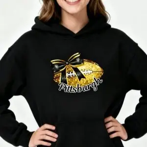 Polyester Women's Pittsburgh Football Graphic Hoodies Unisex Sweatshirt Black Casual Crew Neck Long Sleeve Pullover with Football Design Perfect for Sports Events and Casual Attire Football Fan Clothing for Women Men Girls Adults Size S M--3XL