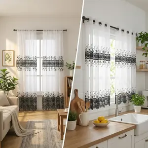 4-Piece Set Window Curtains (52x84 in & 52x60 in) - Water-Soluble Embroidery Vintage Floral, Light Filtering Sheer Drapery, Rod Pocket & Grommet Options, Premium Decorative, Ideal for Living Room, Bedroom, FT555 SR122, Light Filtering Curtains