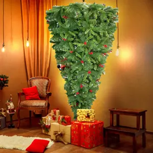 GO FT Upside Down with Berries and Santa s Legs PVC Needles Artificial Holiday Christmas Pine Tree