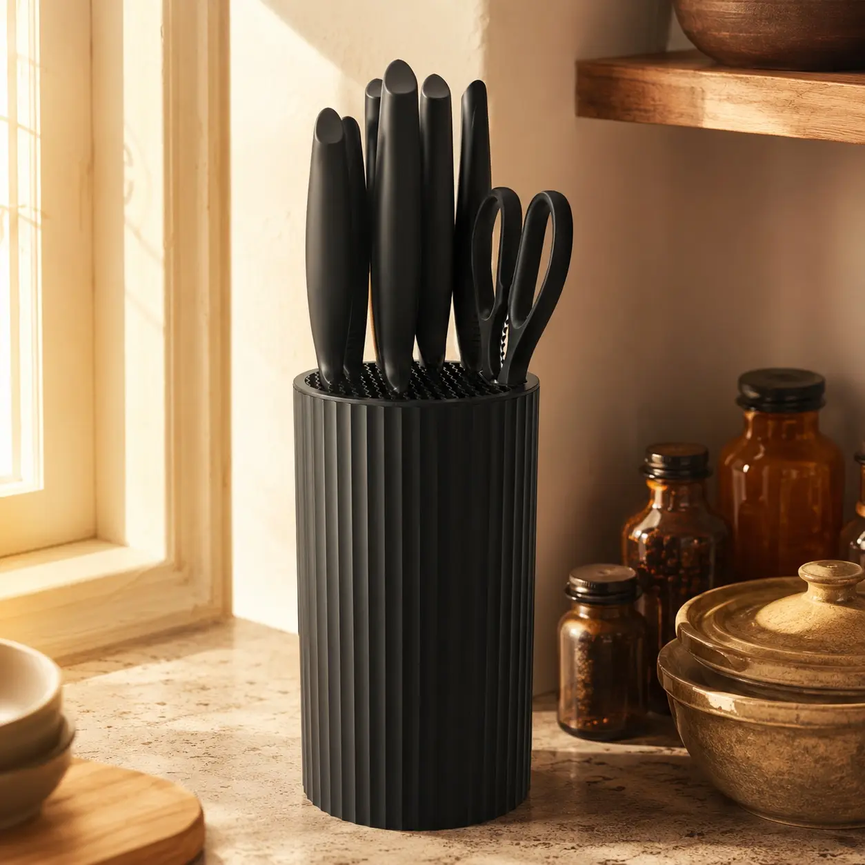 8-Piece Japanese-Style Stainless Steel Cutter Set - Elegant Black, Non-Slip Ergonomic Handle, Dishwasher Washer-Ready - Includes Chef'S Knife, Serrated Knife, Paring Knife And More - Perfect for Holiday Gifts