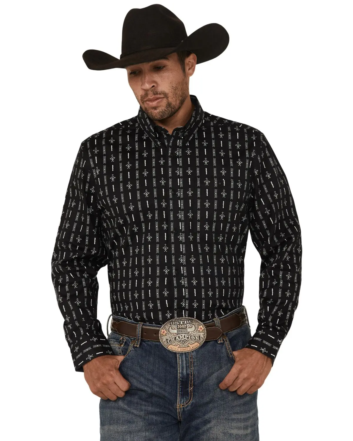 Rank 45 Men's 45&Reg; Tiki Room Striped Print Long Sleeve Button-Down Stretch - Rmsp25w10-Blk