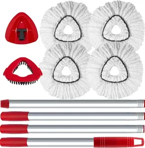 （ONLY for 1-TANK System）Spin Mop Head and Brush Replacement Compatible with O Cedar EasyWring 1-Tank System, 4 Mop Replace Heads, 1 Handle, 1 Base and 1 Scrub Brush Combo Set