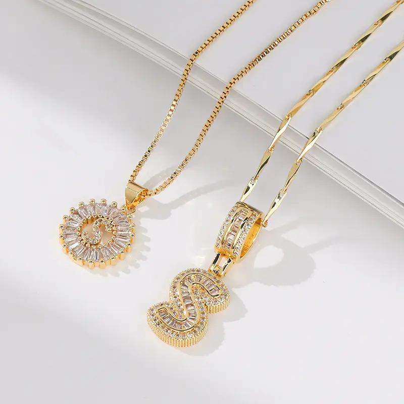 PolarEve 2 Pack Initial Letter Pendant Necklaces for Women 18K Gold Plated Alphabet Necklace with Adjustable 17''-19'' Chain Valentine's Day Jewelry for Women Girls Unisex Personalized Zircon Stones, summervibes