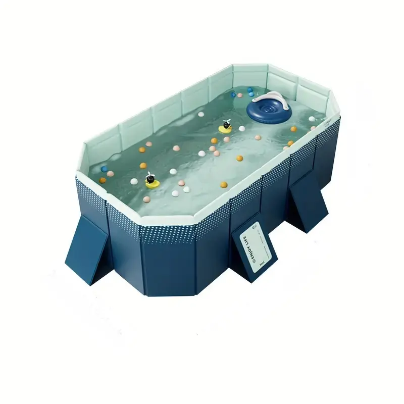 7FT (2.1M) Foldable Non-Inflatable Above Ground Water Play Pool for Adults & Kids, Reinforced PVC Sidewalls, Quick Setup, Dual Drain, Portable for Backyard Patio Garden Summer