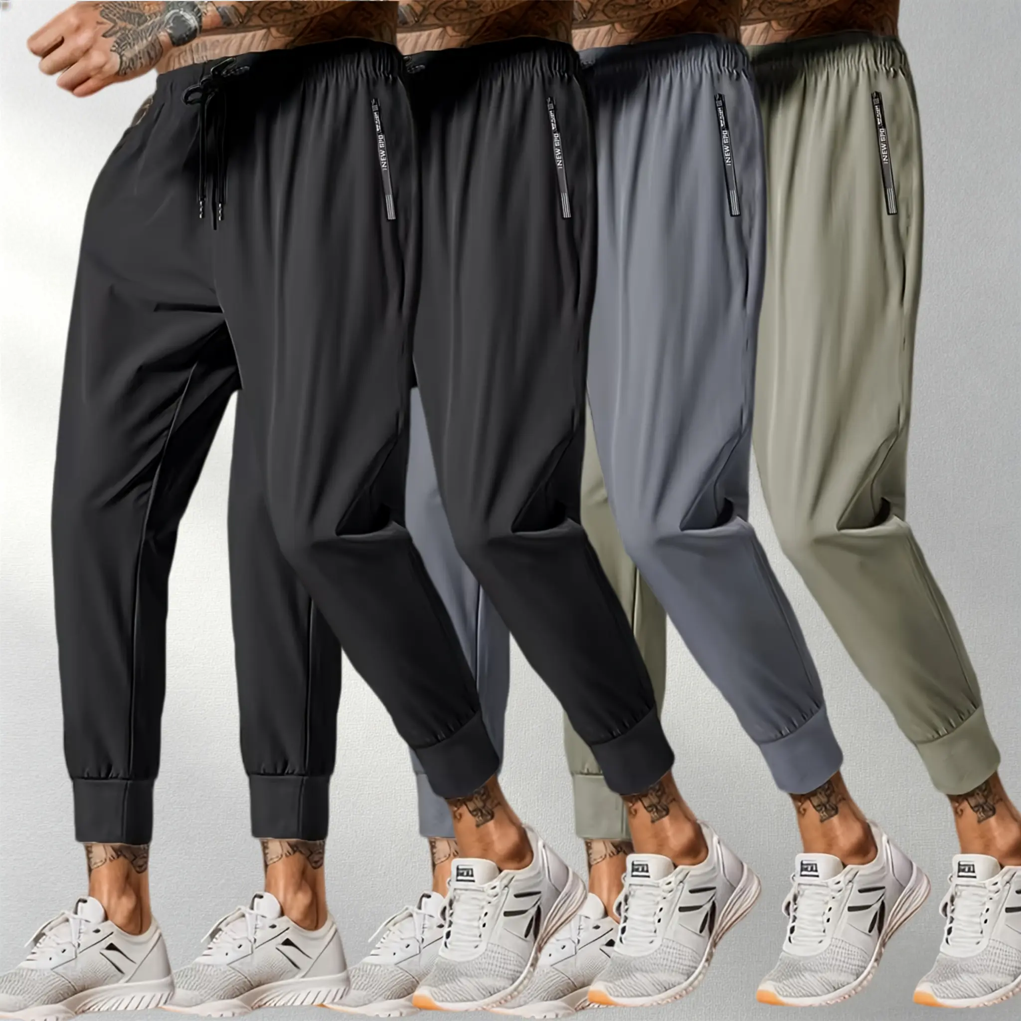 Men's spring and summer casual sports ice silk jogger pants, high-elasticity sports pants, made of spandex material, solid color breathable high-elasticity comfortable ice silk fabric tight pants, suitable for daily fitness, running, and outdoor wear