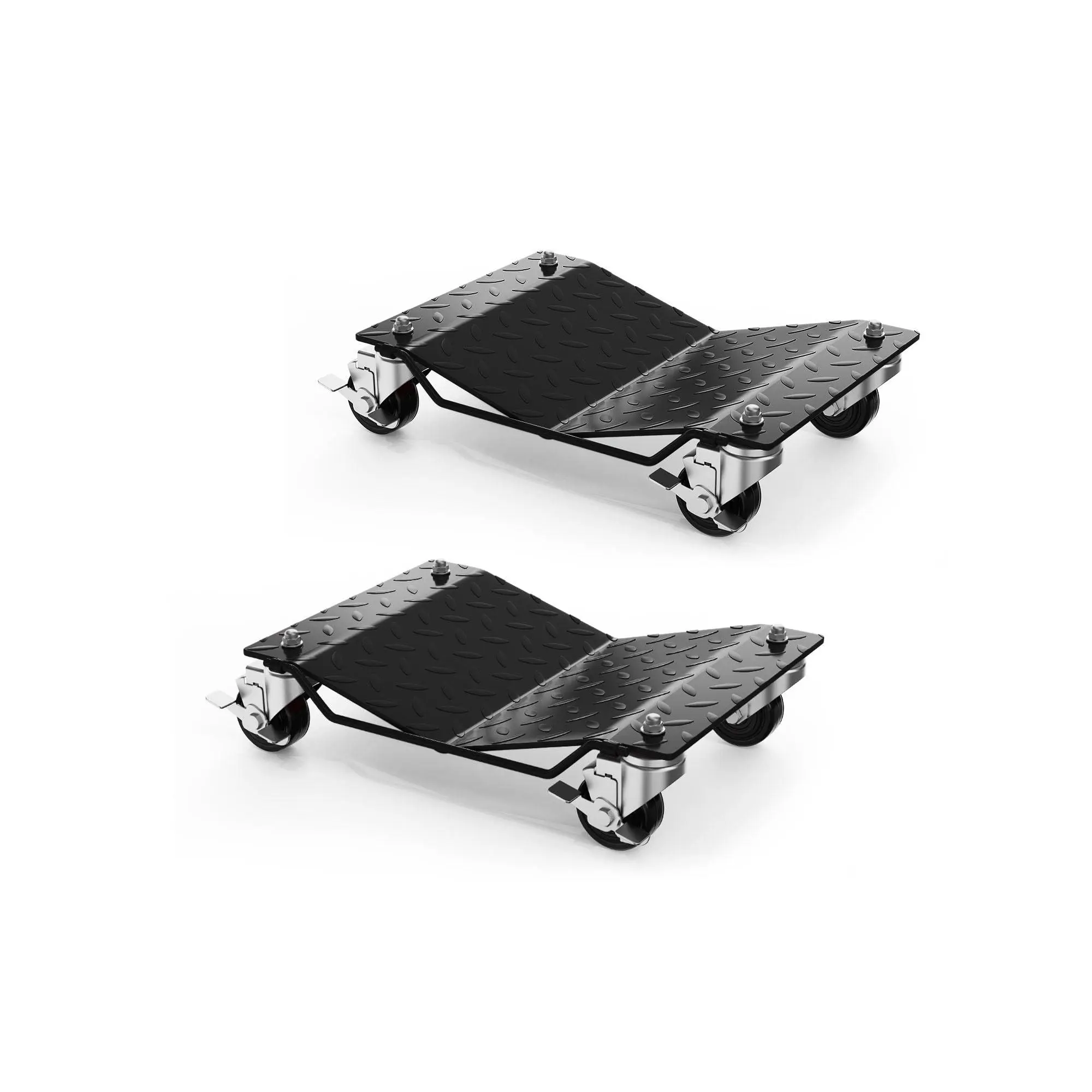 Heavy Duty Vehicle Mover Trolley Set of 2 - 3000LBS Capacity Tire Moving Cart with Brakes, Concealed Handle for Automotive Use in Shops, Garages, Black, Heavy Duty Trolley