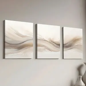 3pcs Framed Modern Wall Decor, Beige Neutral Abstract Pattern Print Posters, Abstract Artistic Decorative Artwork, Fashion Canvas Artwork Paintings, Wall Art, Paintings, Room Aesthetic, Home Decor, Gift, for Living Room, Bedroom, Bathroom, with Frame